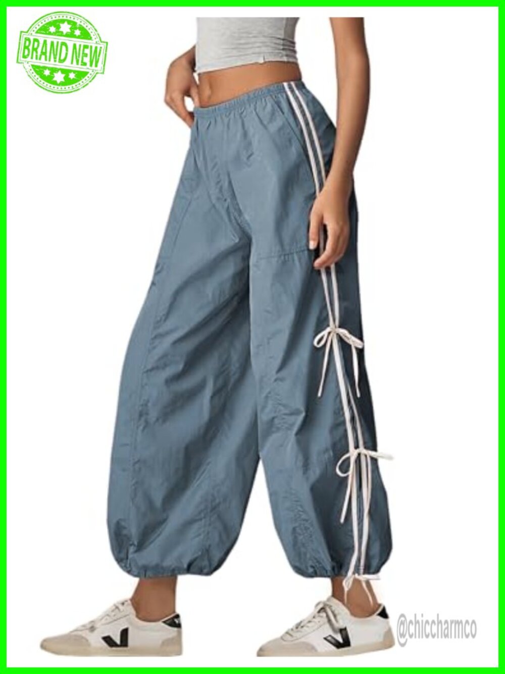 Women's Parachute Cargo Pants High Waist Elastic Twist Hiking Trousers
